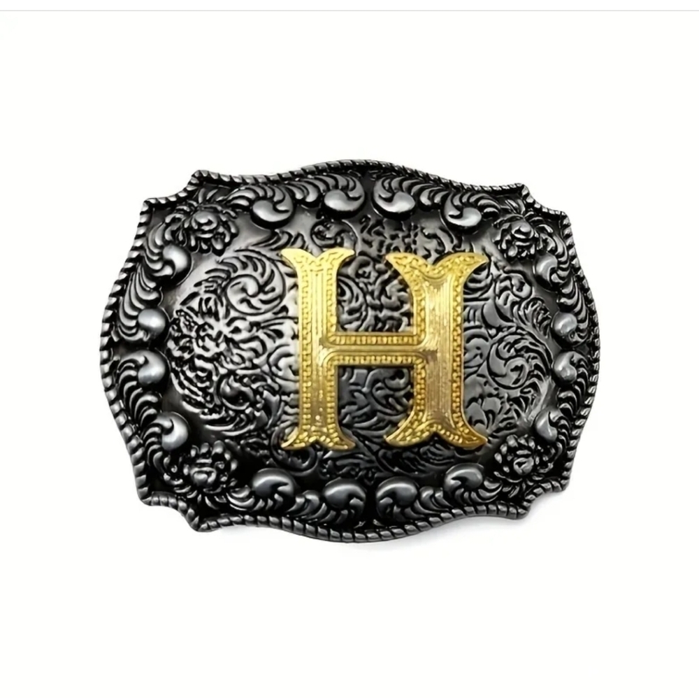 New western cowboy letter H initials belt buckle